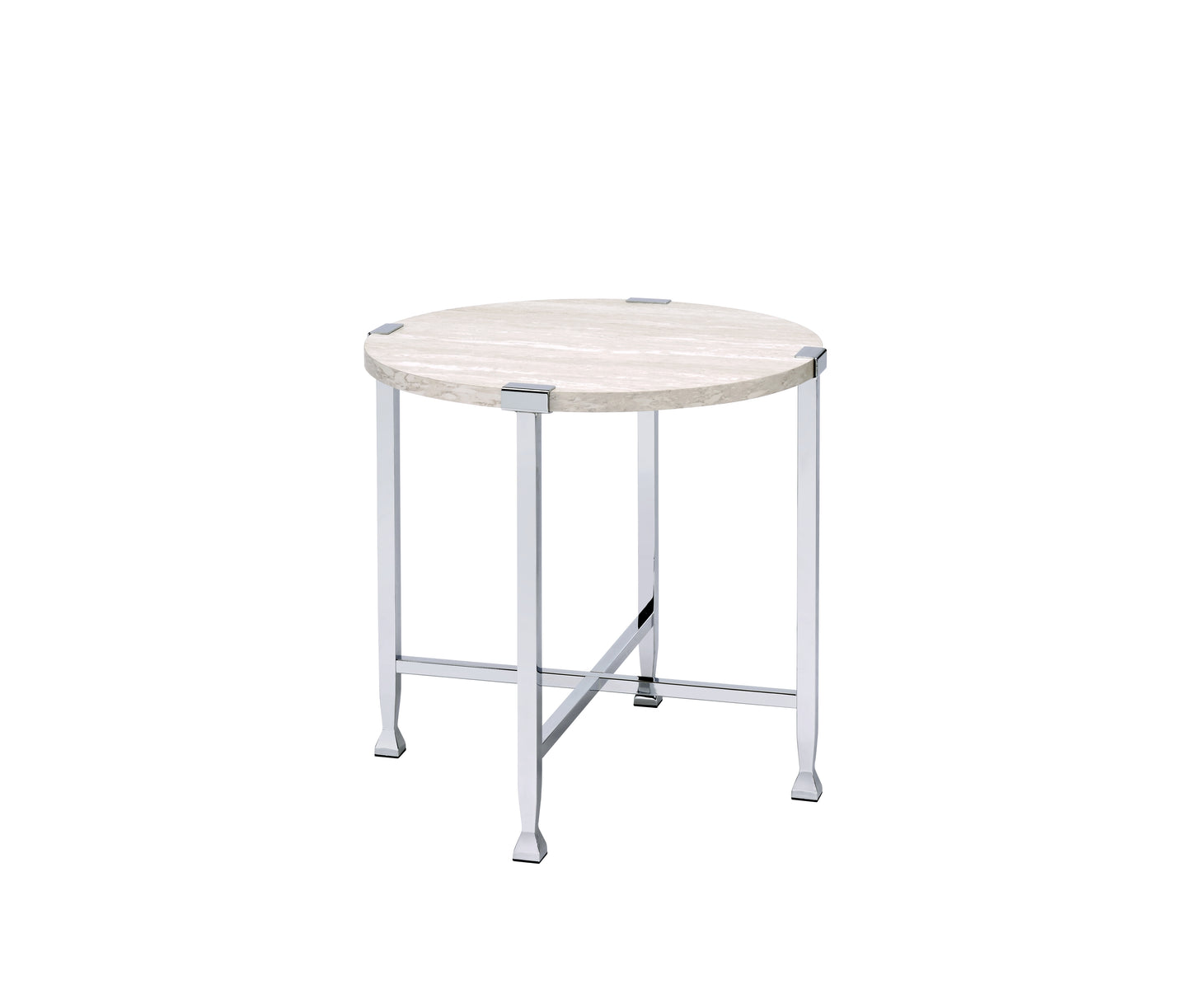 Brecon White Oak & Chrome Finish End Table
