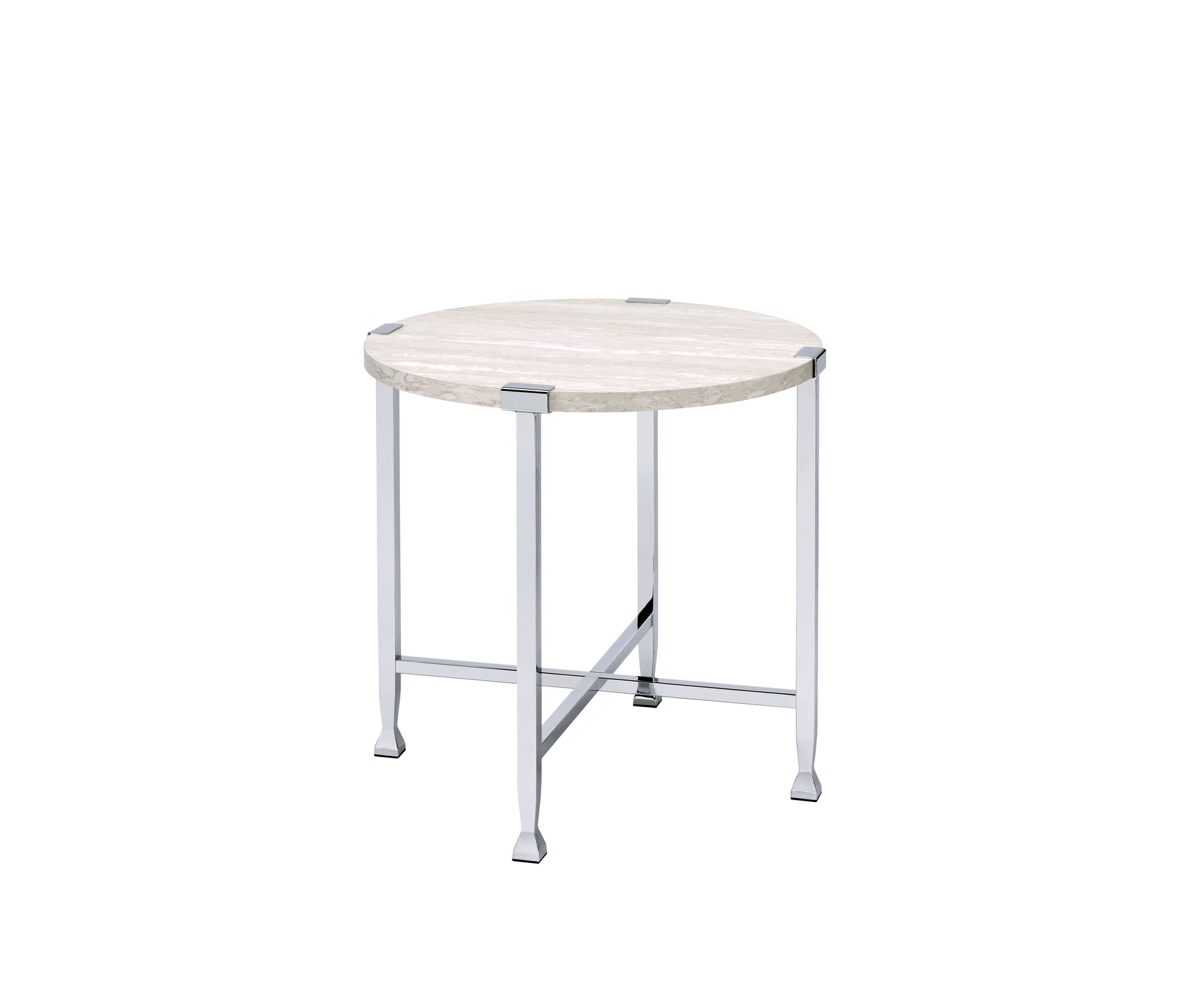 Brecon White Oak & Chrome Finish End Table