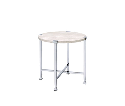 Brecon White Oak & Chrome Finish End Table