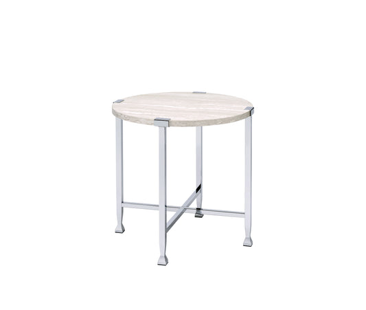 Brecon White Oak & Chrome Finish End Table