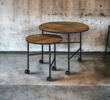 Oblis Vintage Oak Finish Nesting Table Set