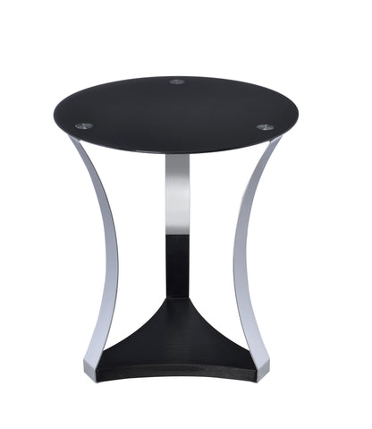 Black Glass Round End Table - 18 Inch Diameter