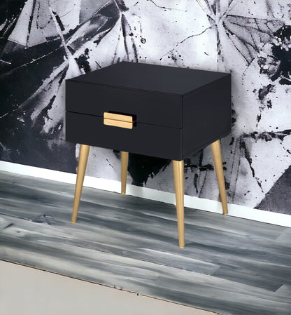 Black & Gold Metal Nightstand Table - 2 Drawers