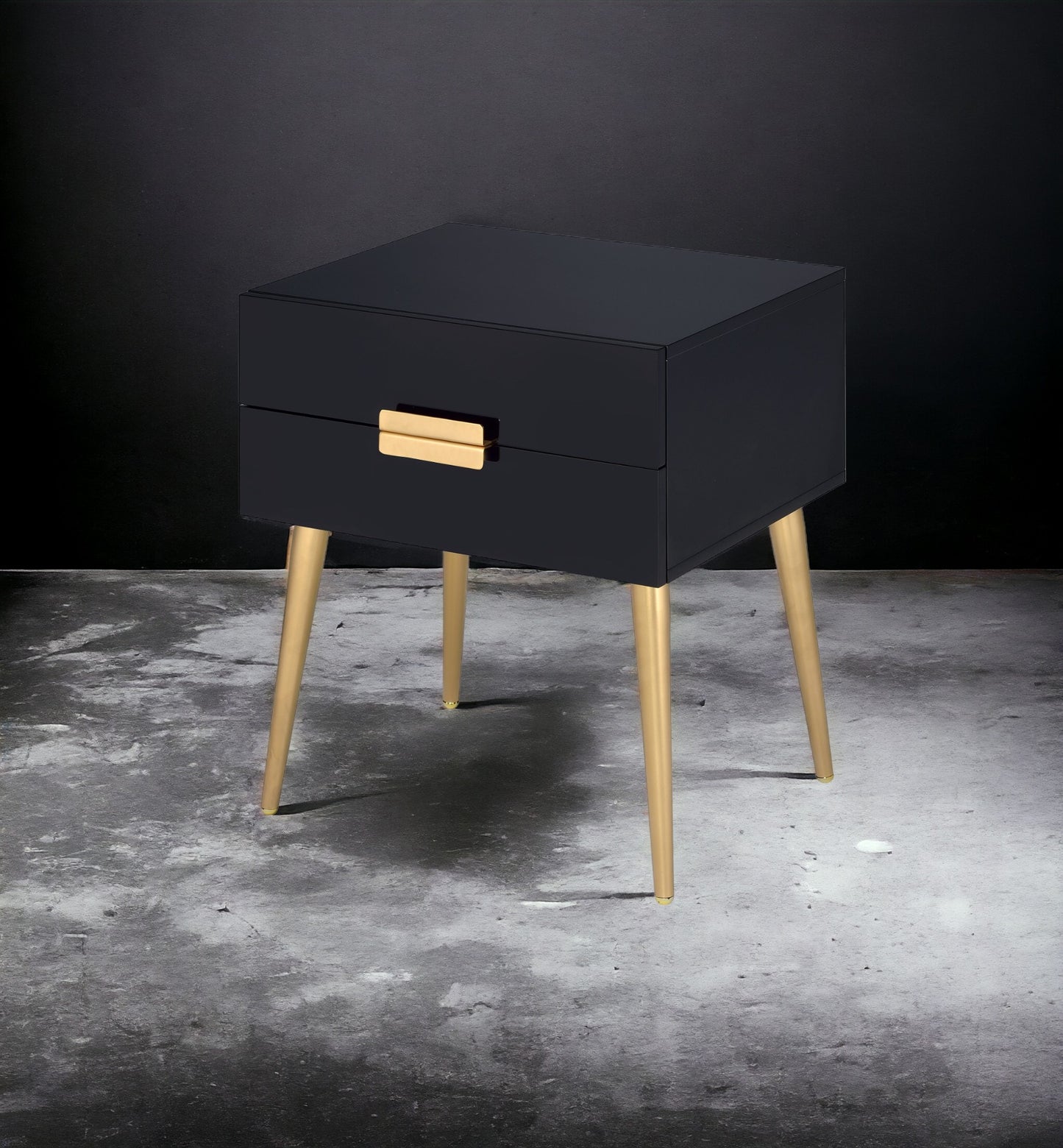 Black & Gold Metal Nightstand Table - 2 Drawers
