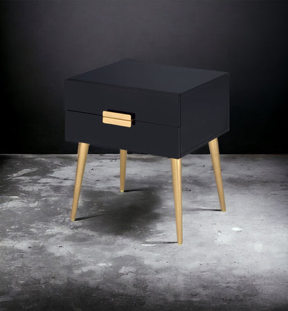 Black & Gold Metal Nightstand Table - 2 Drawers