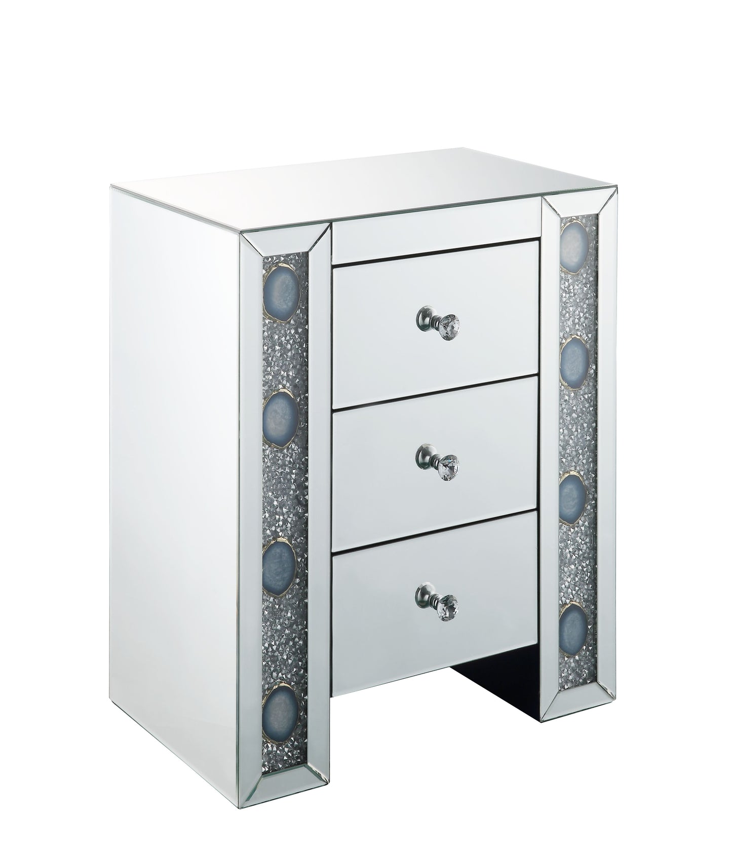 Silver Mirrored Accent Table with Storage Drawers for Living Room