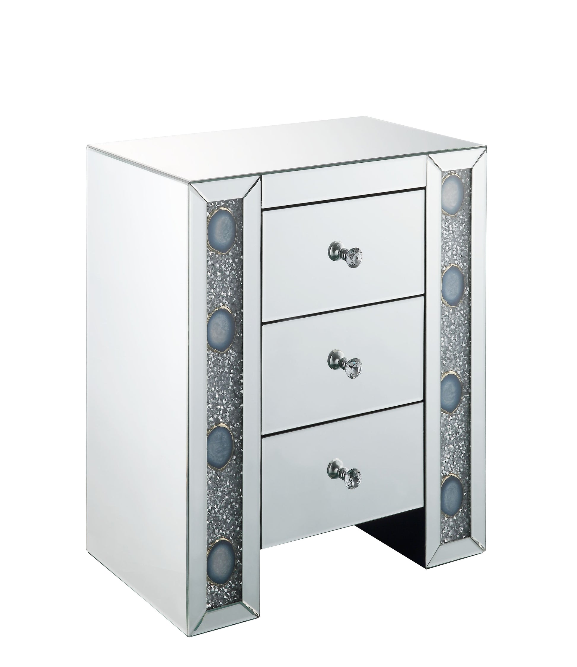 Silver Mirrored Accent Table with Storage Drawers for Living Room