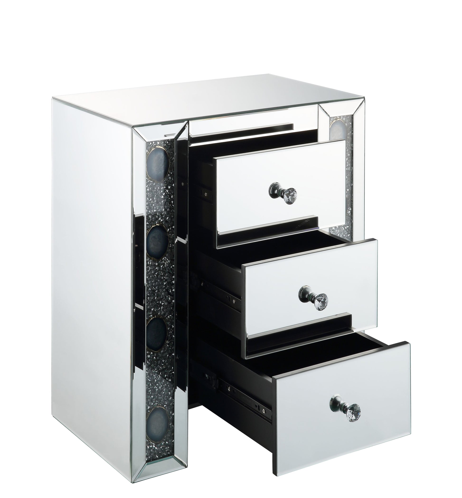 Silver Mirrored Accent Table with Storage Drawers for Living Room