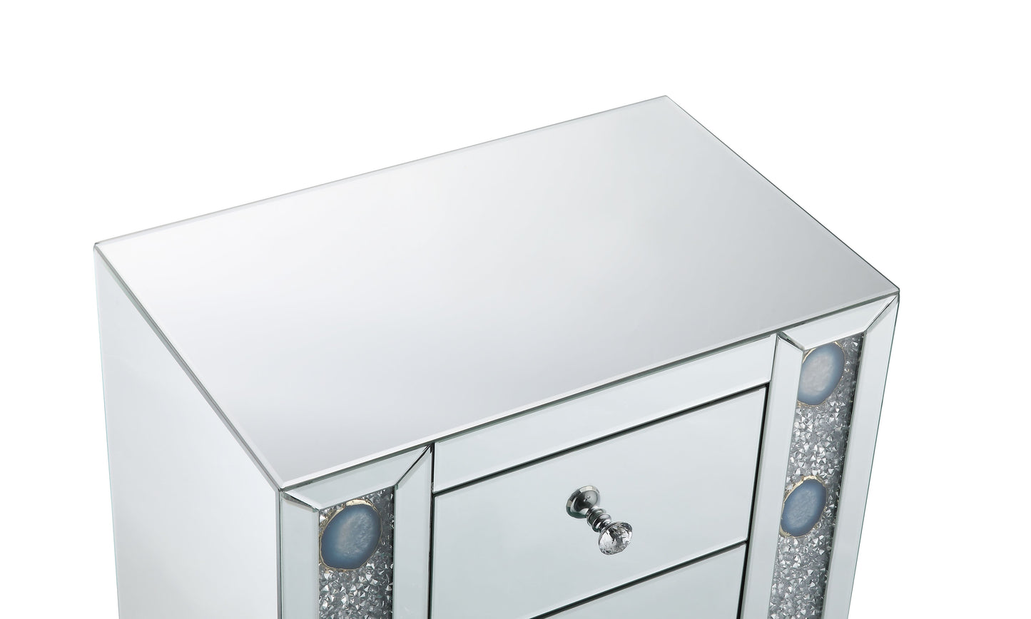 Silver Mirrored Accent Table with Storage Drawers for Living Room