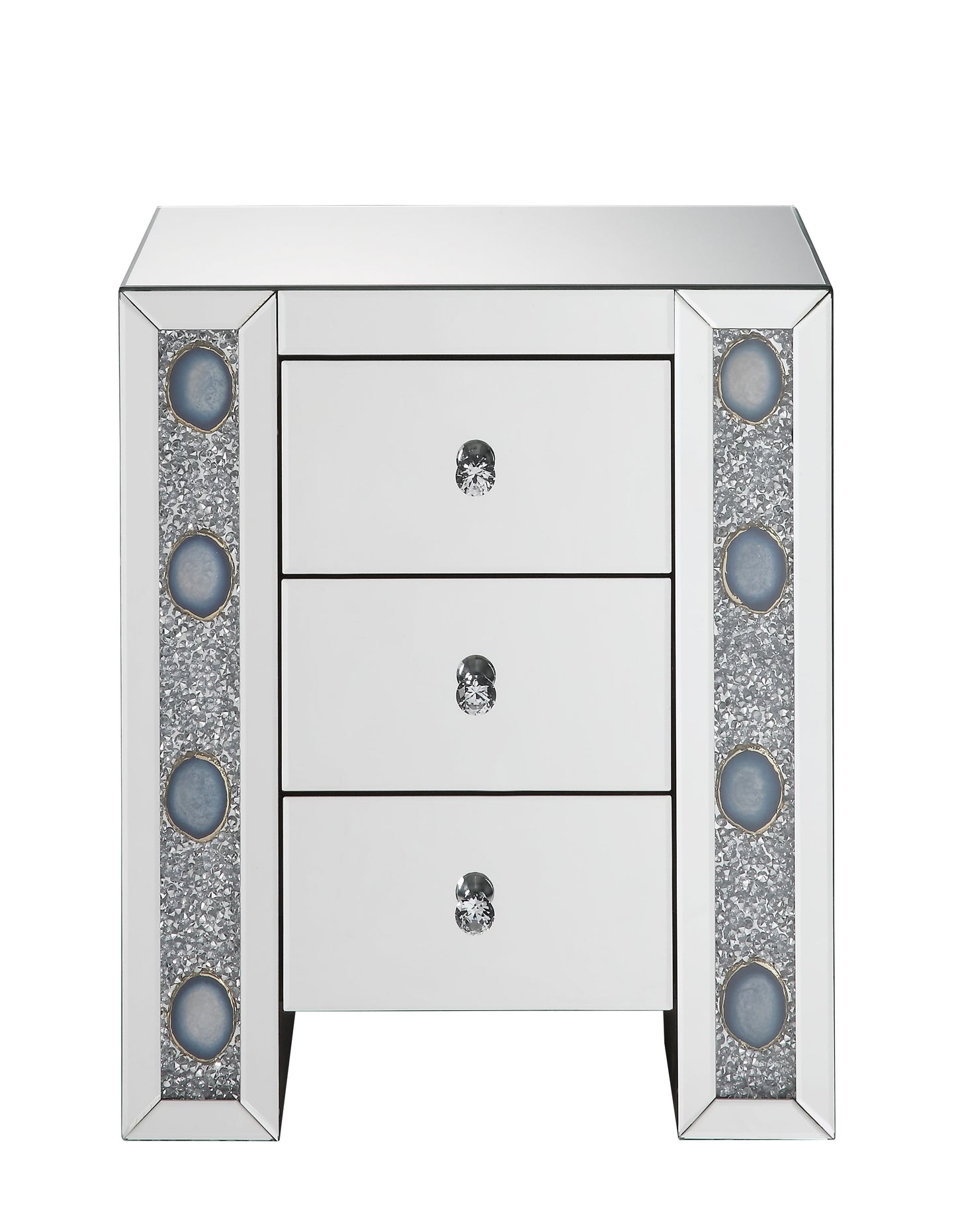 Silver Mirrored Accent Table with Storage Drawers for Living Room