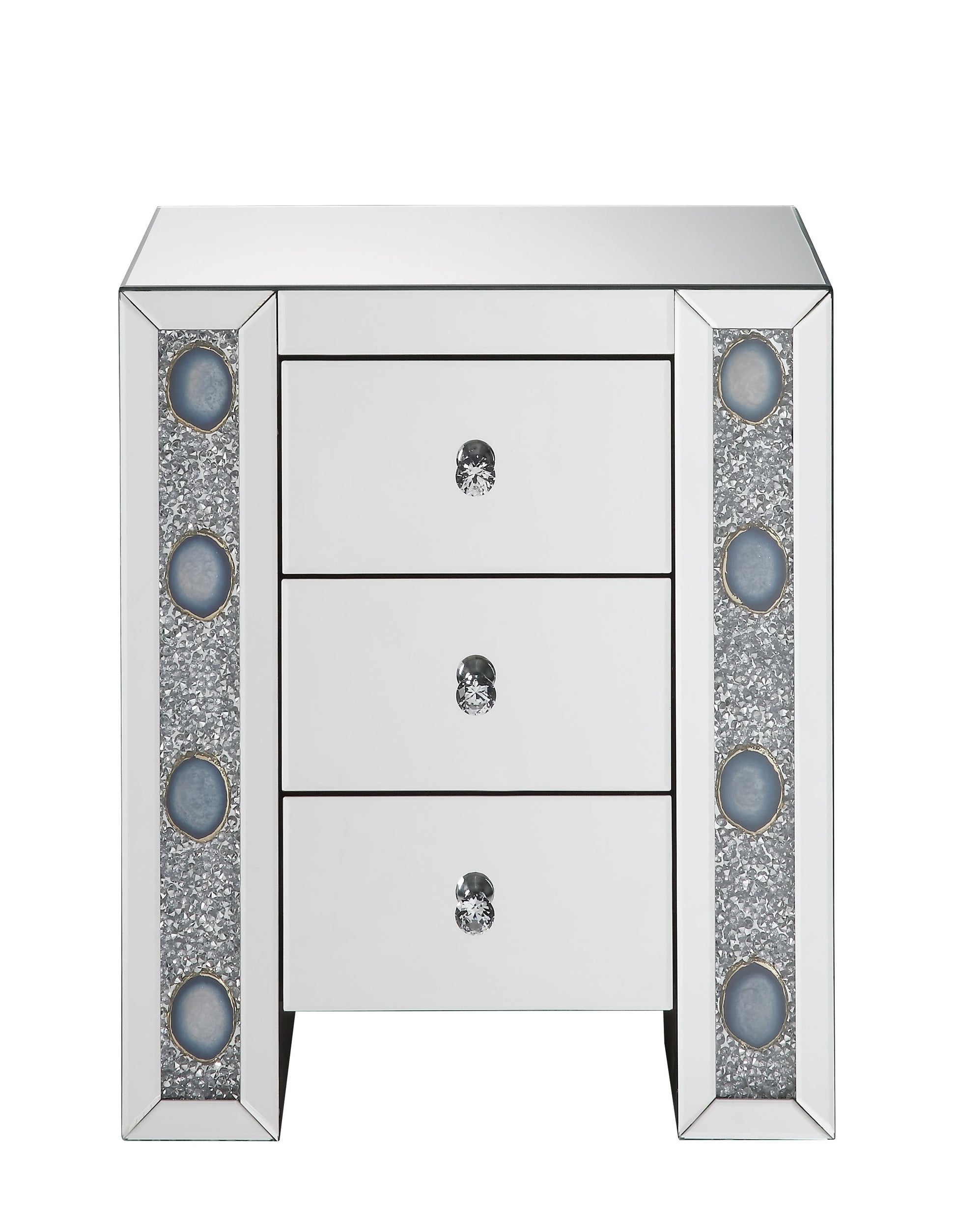 Silver Mirrored Accent Table with Storage Drawers for Living Room