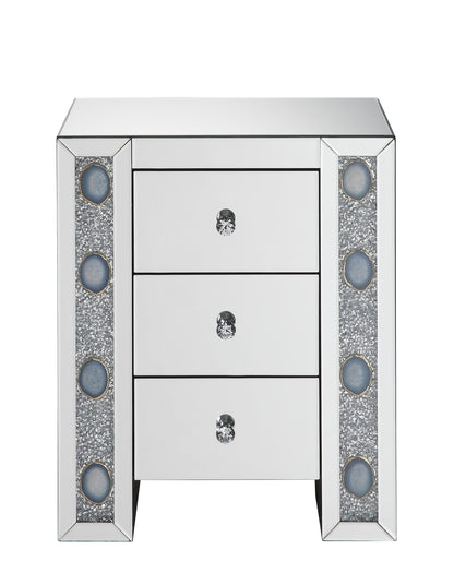 Silver Mirrored Accent Table with Storage Drawers for Living Room
