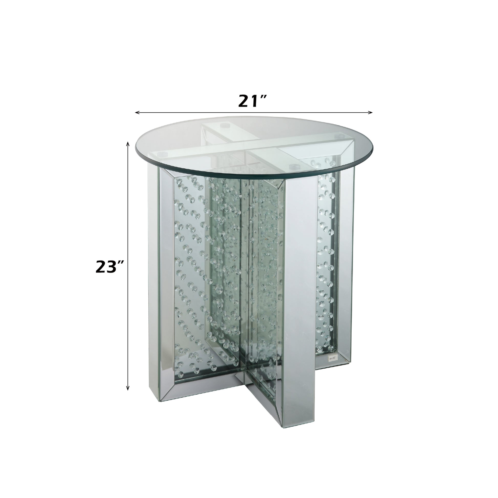 Silver Mirrored End Table - Glass Top, Round Design