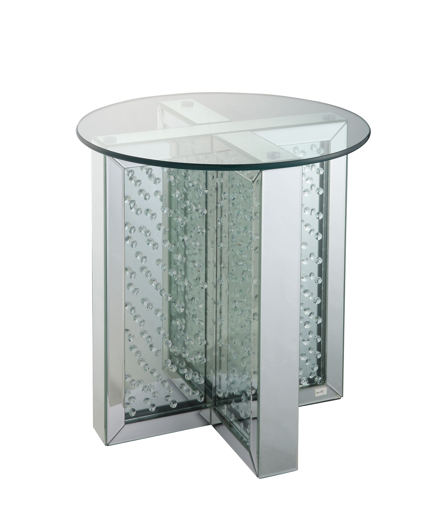 Silver Mirrored End Table - Glass Top, Round Design