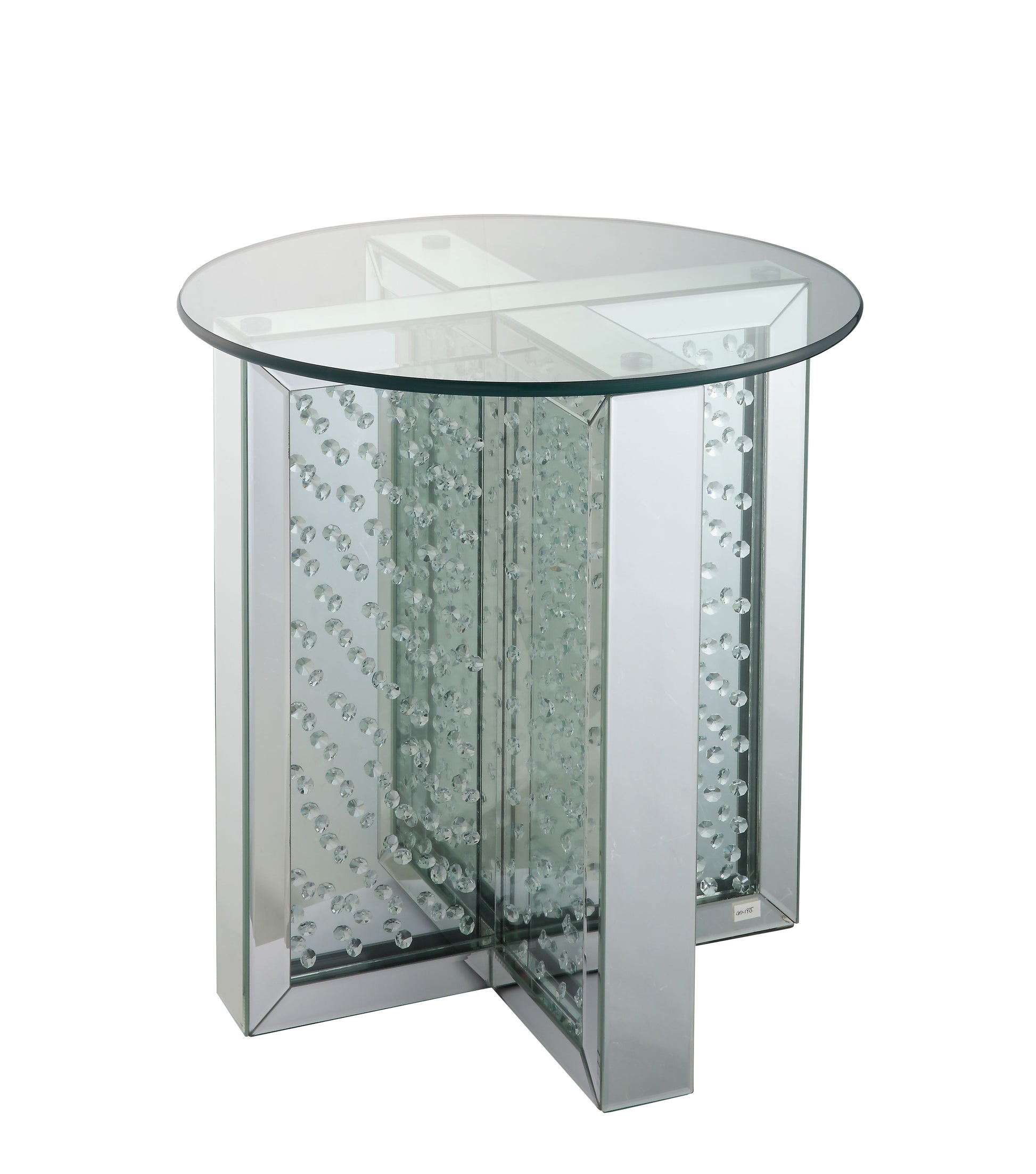 Silver Mirrored End Table - Glass Top, Round Design