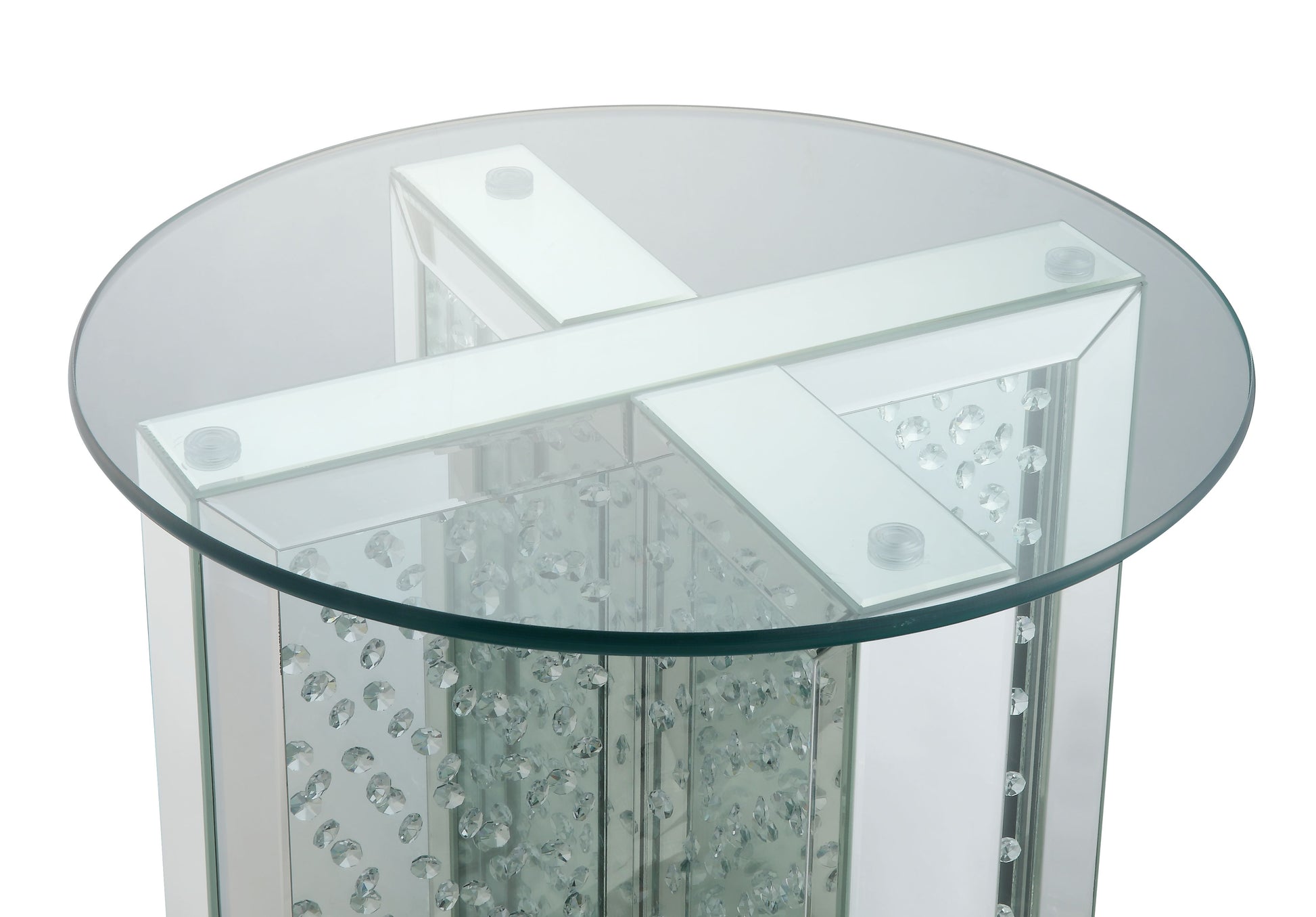 Silver Mirrored End Table - Glass Top, Round Design