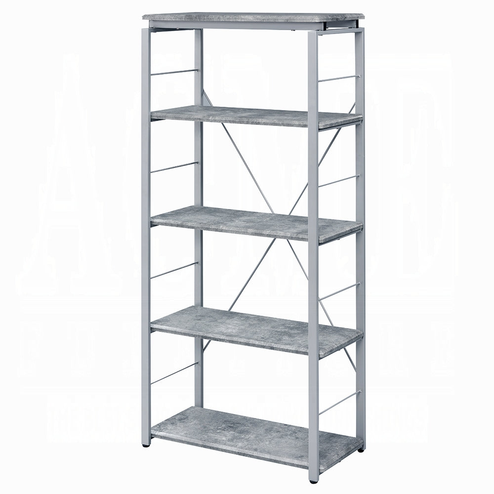 Metal Shelving Unit Bookshelf 1pc Home Office Furniture Wooden Storage Rack Shelves, Faux Concrete & Silver Finish