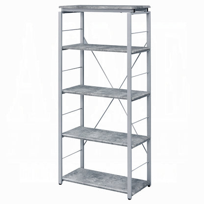 Metal Shelving Unit Bookshelf 1pc Home Office Furniture Wooden Storage Rack Shelves, Faux Concrete & Silver Finish