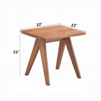 Mid-Century Modern Rattan Wood End Table for Living Room Accent