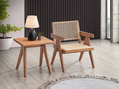 Mid-Century Modern Rattan Wood End Table for Living Room Accent