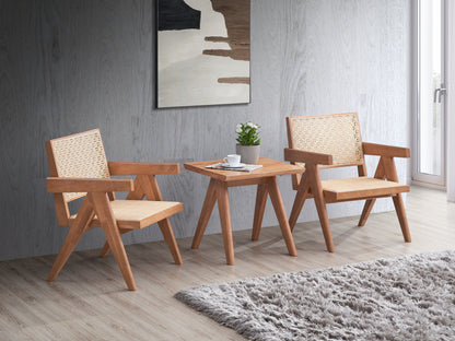Mid-Century Modern Rattan Wood End Table for Living Room Accent