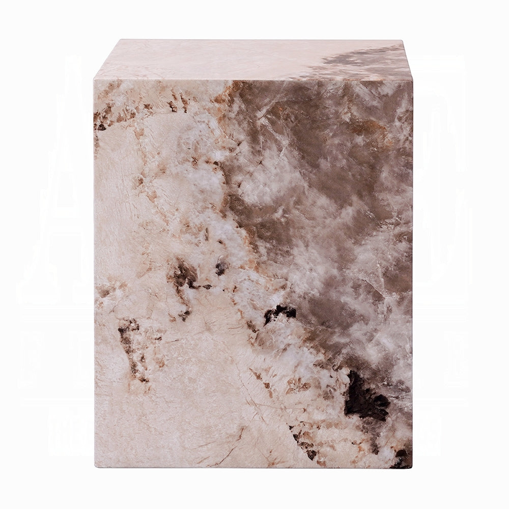 Modern Antique White End Table - Durable ECC Stone Finish