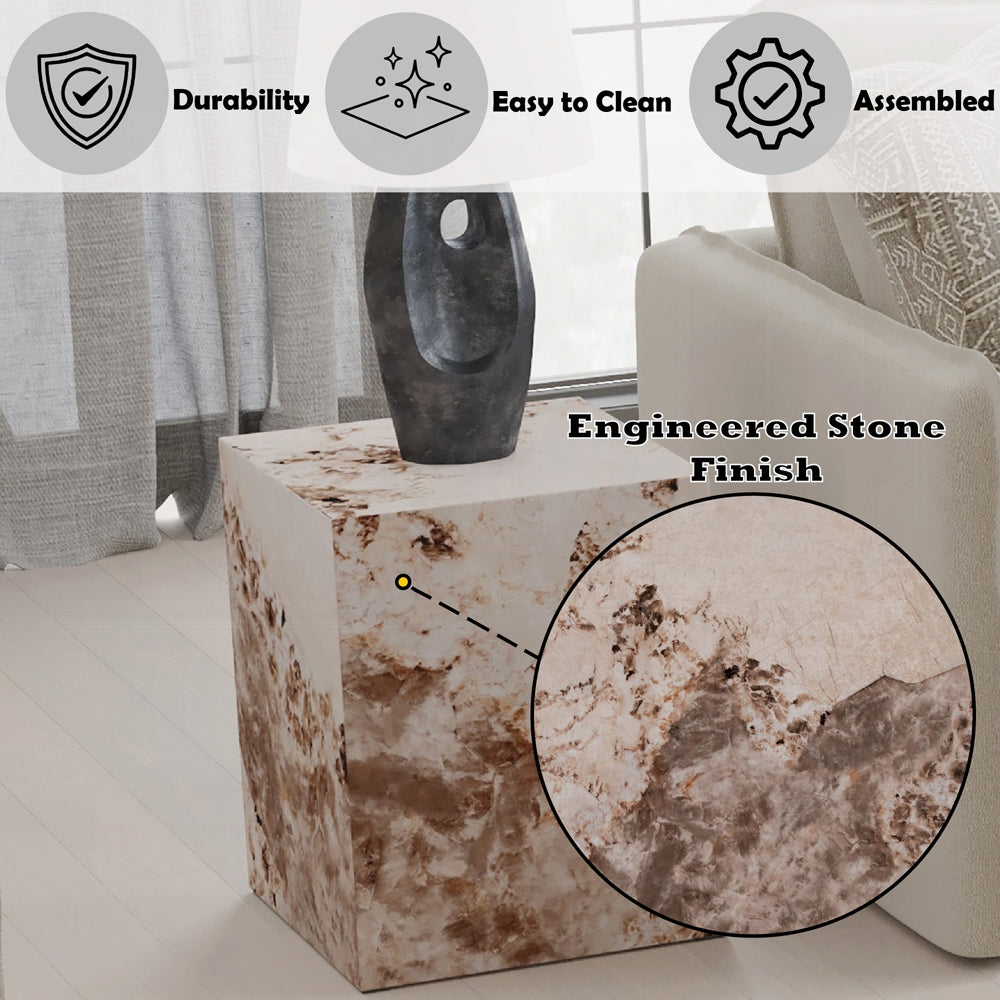 Modern Antique White End Table - Durable ECC Stone Finish