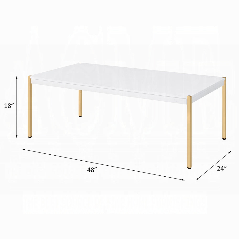 Oval White Gold Coffee Table - Modern Living Room Table