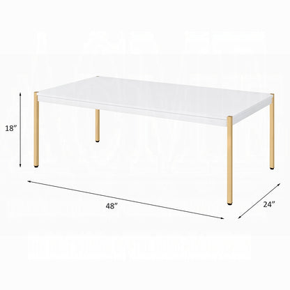Oval White Gold Coffee Table - Modern Living Room Table