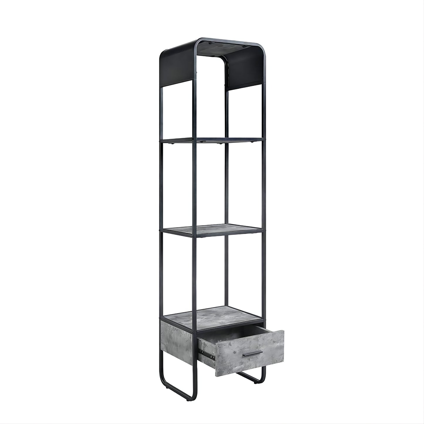 Black Gray Metal Wood TV Stand with Drawer & Shelves for Living Room