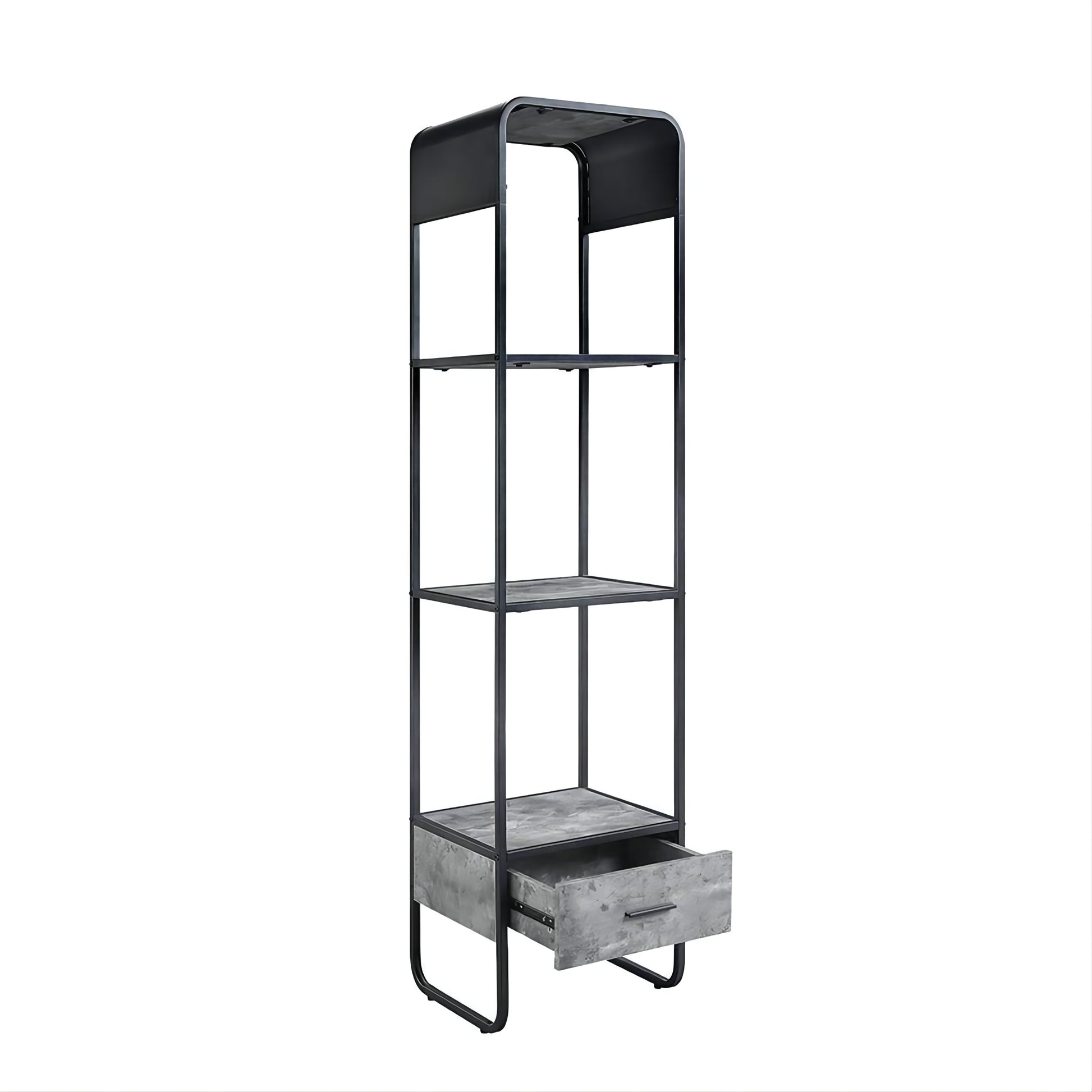 Black Gray Metal Wood TV Stand with Drawer & Shelves for Living Room