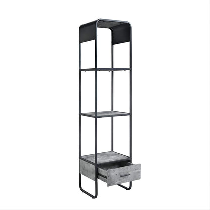 Black Gray Metal Wood TV Stand with Drawer & Shelves for Living Room