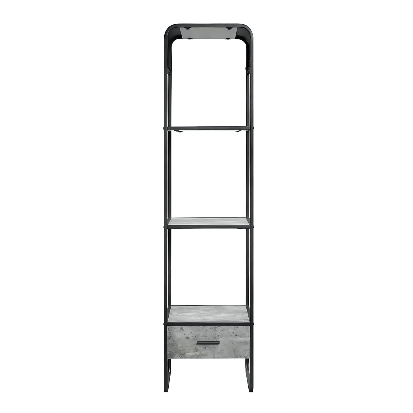 Black Gray Metal Wood TV Stand with Drawer & Shelves for Living Room