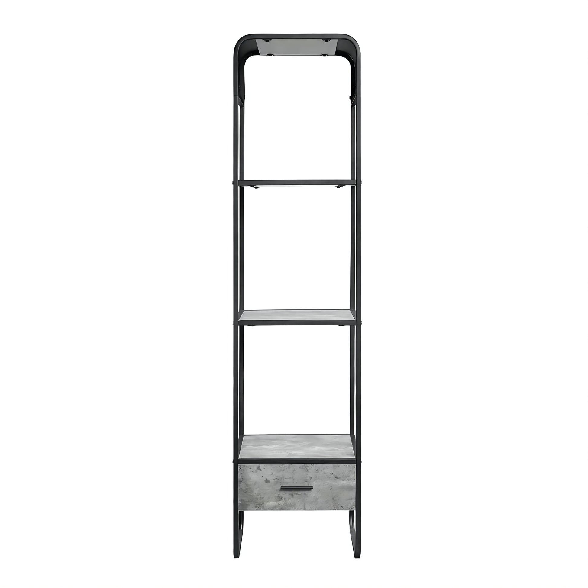Black Gray Metal Wood TV Stand with Drawer & Shelves for Living Room
