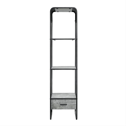 Black Gray Metal Wood TV Stand with Drawer & Shelves for Living Room