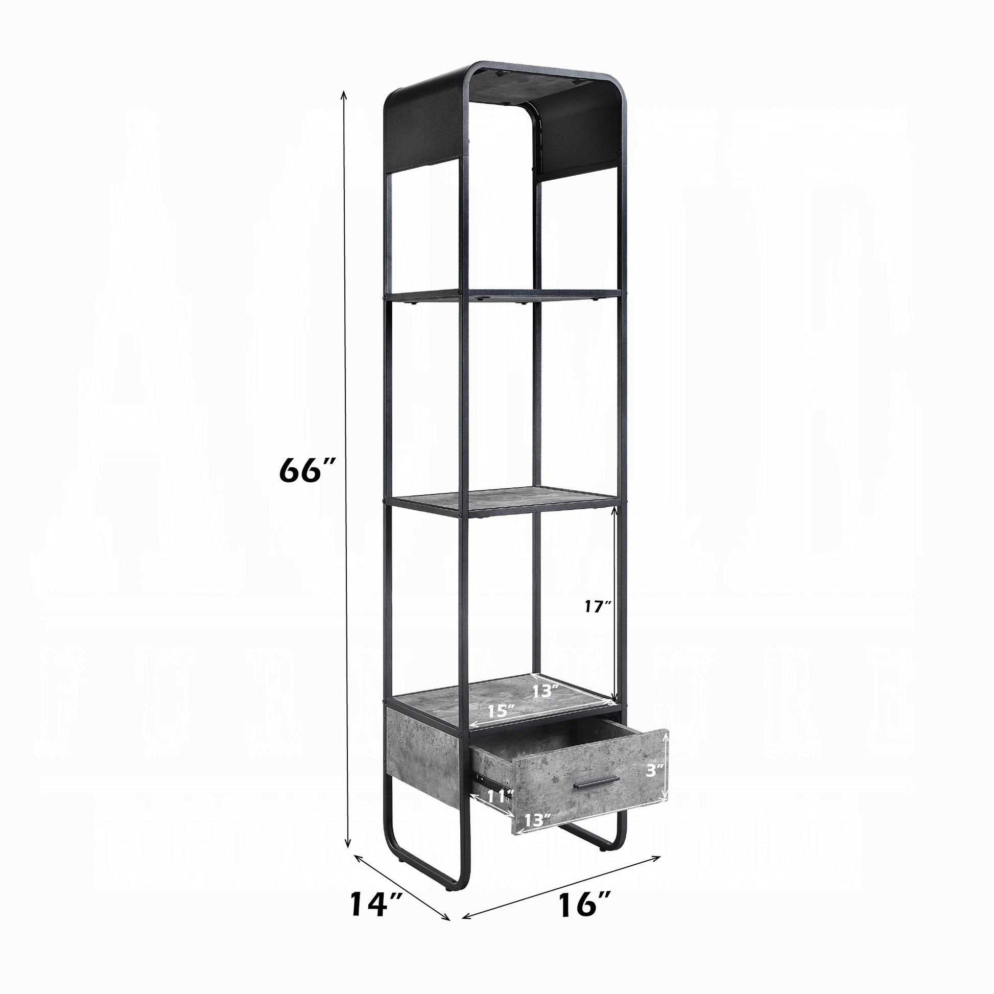 Black Gray Metal Wood TV Stand with Drawer & Shelves for Living Room