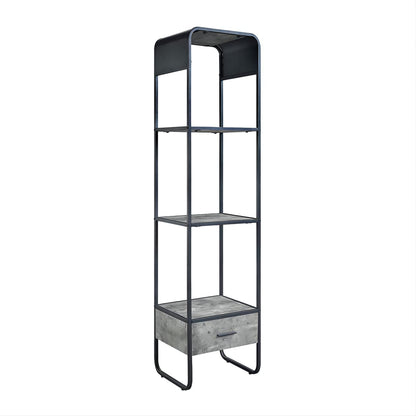 Modern Curve Design Black Finish TV Stand Side Pier with Drawer and Shelf Concrete Gray Luxury Living Room Furniture 1pc