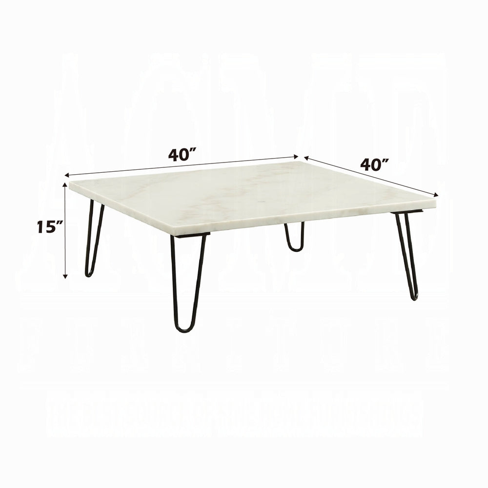 Modern Marble Coffee Table with Metal Legs, Square Design for Living Room
