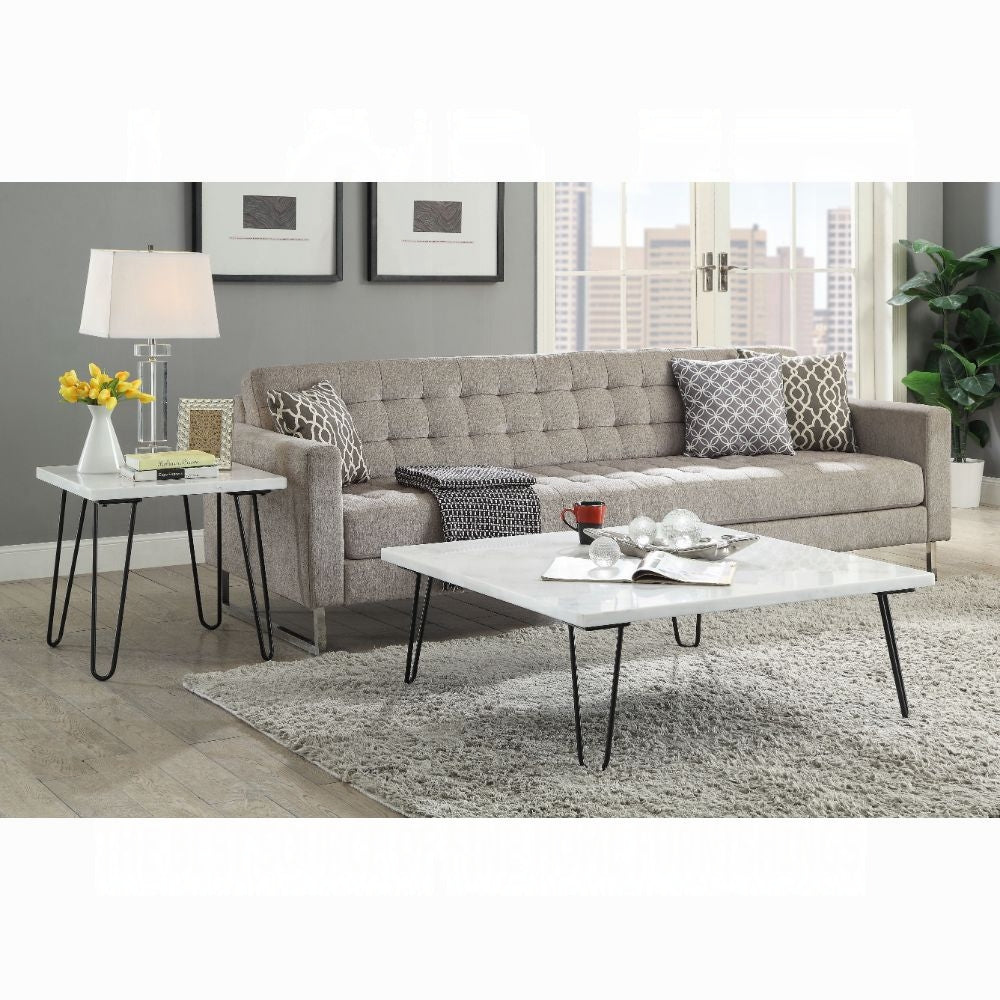Modern Marble Coffee Table with Metal Legs, Square Design for Living Room