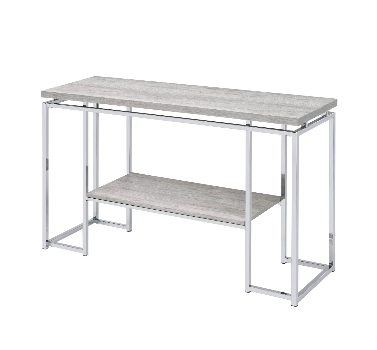 Oak Rectangular Sofa Table - Chrome Metal Frame for Living Room