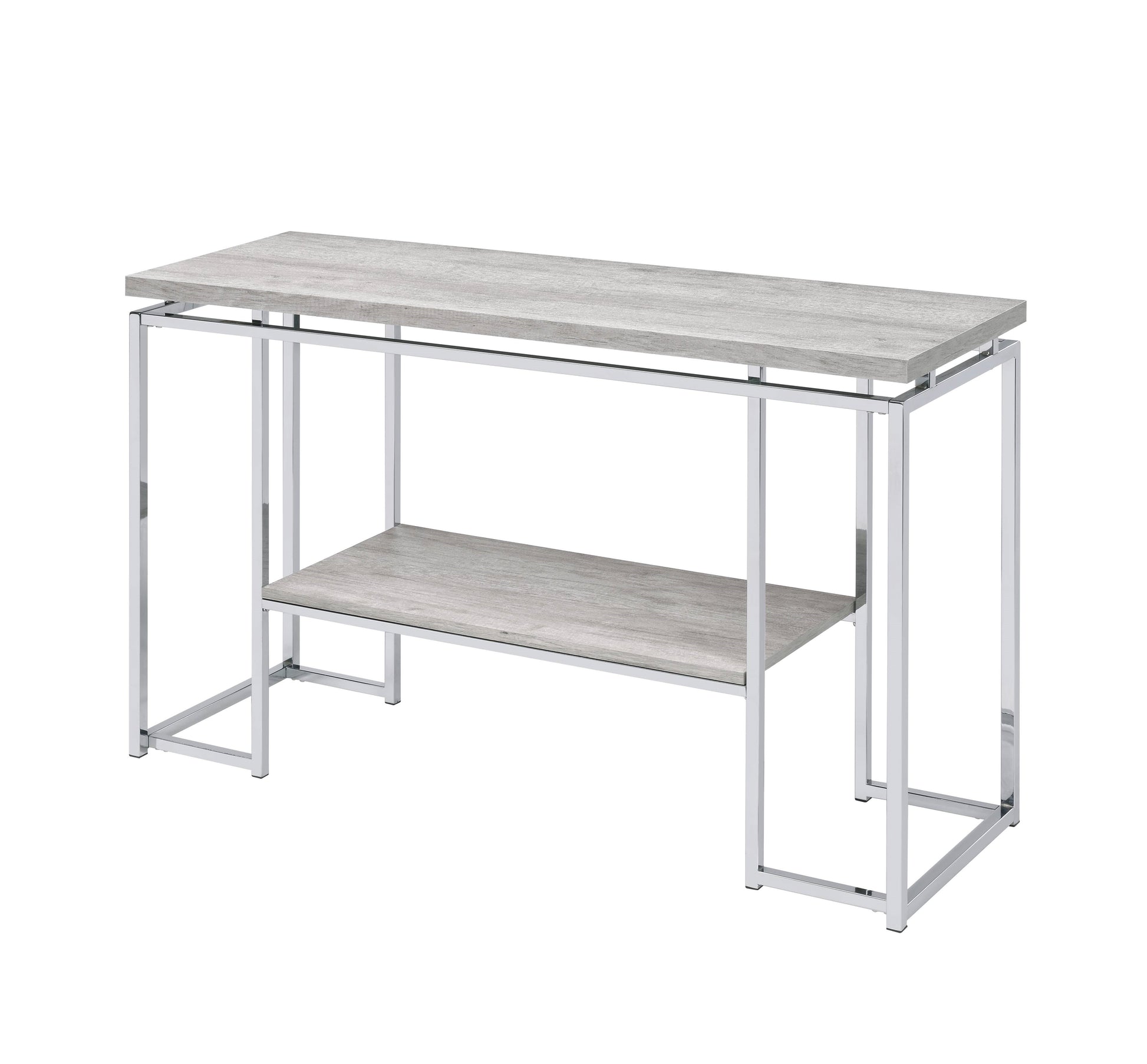 Oak Rectangular Sofa Table - Chrome Metal Frame for Living Room
