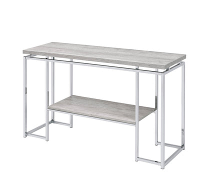 Oak Rectangular Sofa Table - Chrome Metal Frame for Living Room