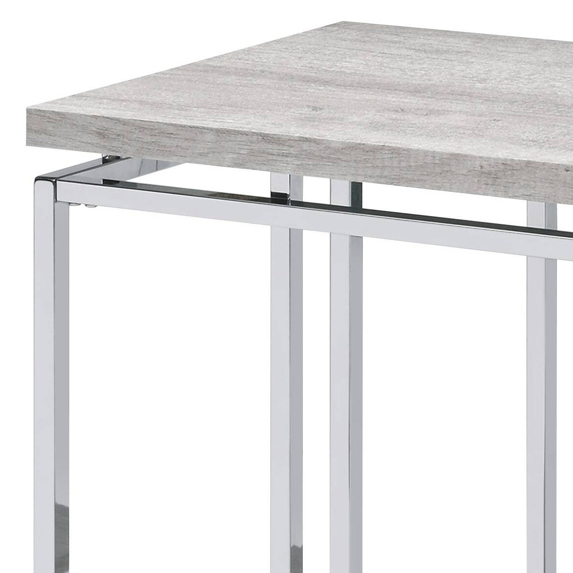 Oak Rectangular Sofa Table - Chrome Metal Frame for Living Room