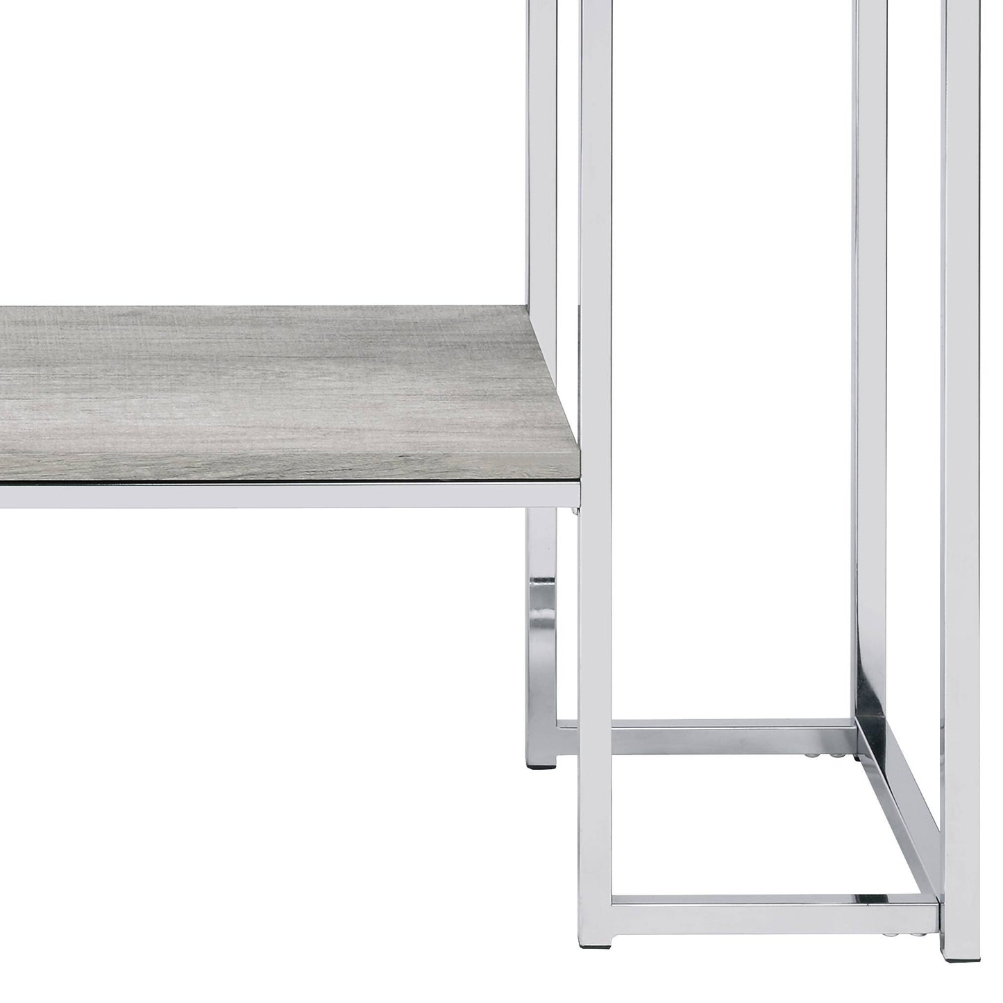 Oak Rectangular Sofa Table - Chrome Metal Frame for Living Room