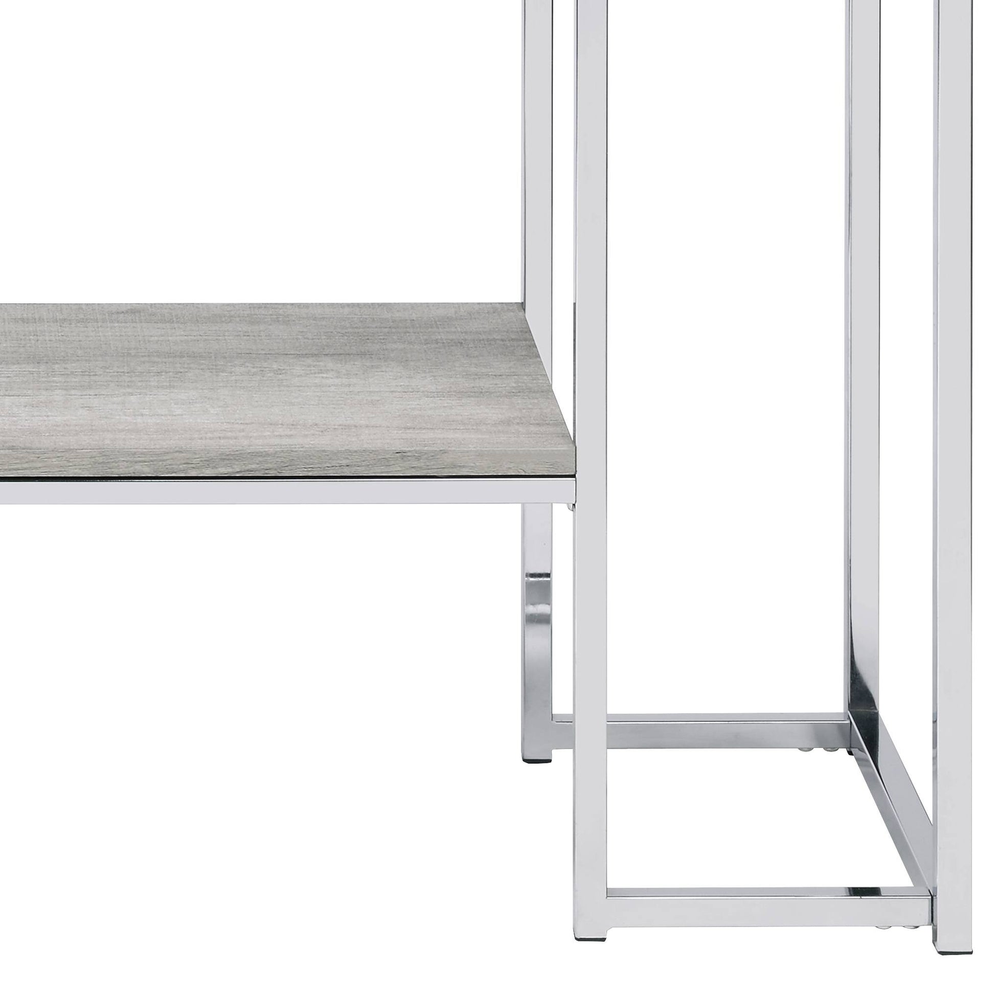 Oak Rectangular Sofa Table - Chrome Metal Frame for Living Room