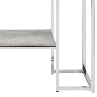 Oak Rectangular Sofa Table - Chrome Metal Frame for Living Room