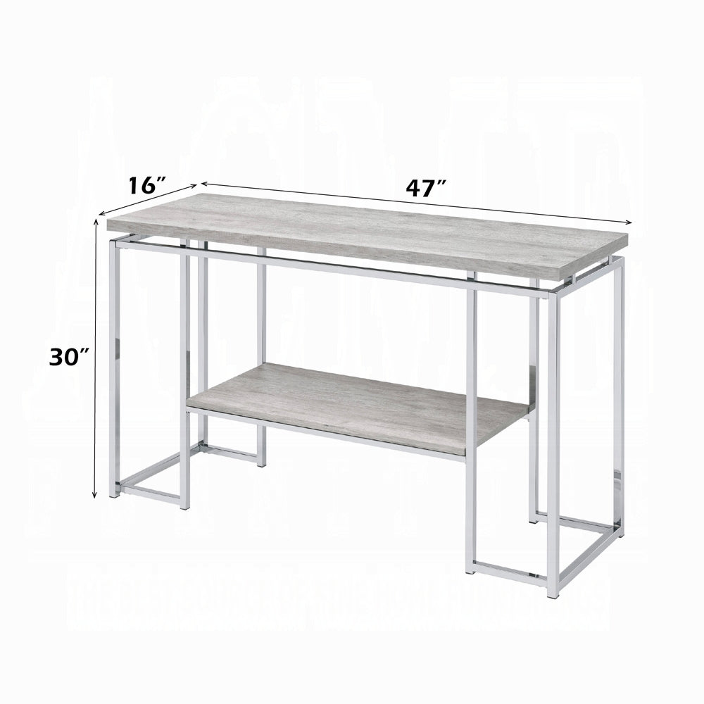 Oak Rectangular Sofa Table - Chrome Metal Frame for Living Room