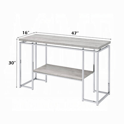 Oak Rectangular Sofa Table - Chrome Metal Frame for Living Room