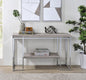 Modern Contemporary Sofa Table Natural Oak Living Room Furniture 1pc Chrome Finish Frame Console Table