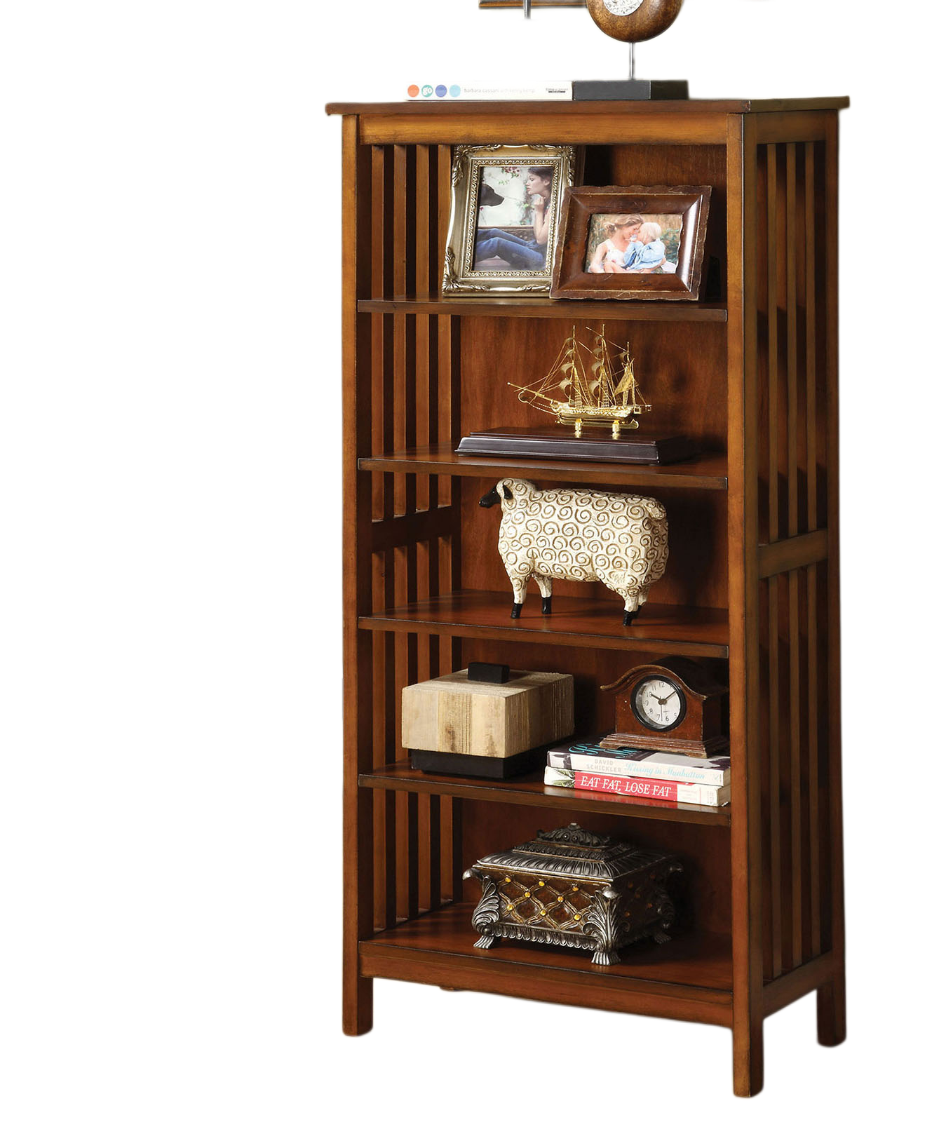 5-Shelf Oak Media Console - Transitional Style